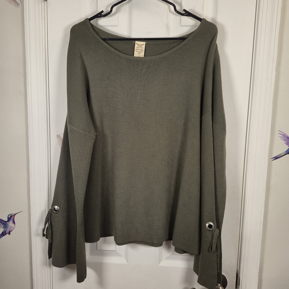 Faded Glory Olive Knit Bell Sleeve Sweater Plus Size XXL
